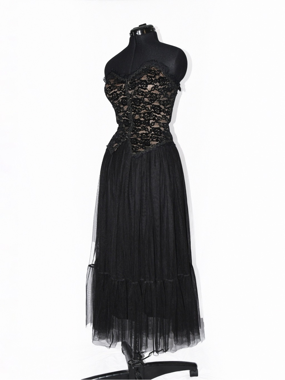 Strapless Black Lace Corset Tulle Skirt Set